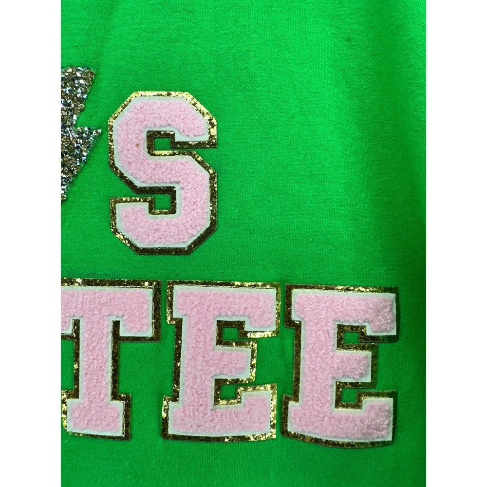 Judith March Lets Par-Tee Golf Sweatshirt Green Chenille Pink Oversized Crop M - Picture 8 of 12